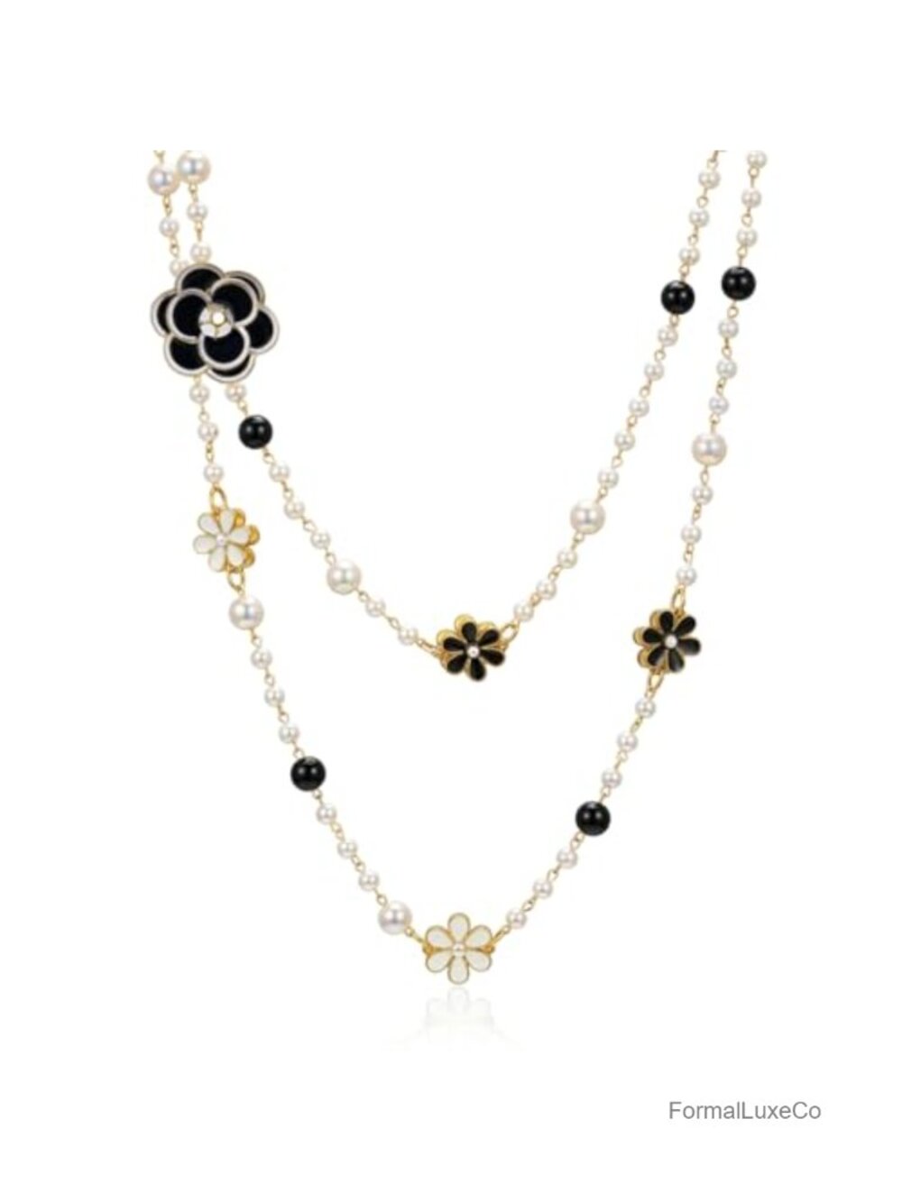 Vintage Layered Faux Pearl Necklace for Women - 37" Long Strand Statement